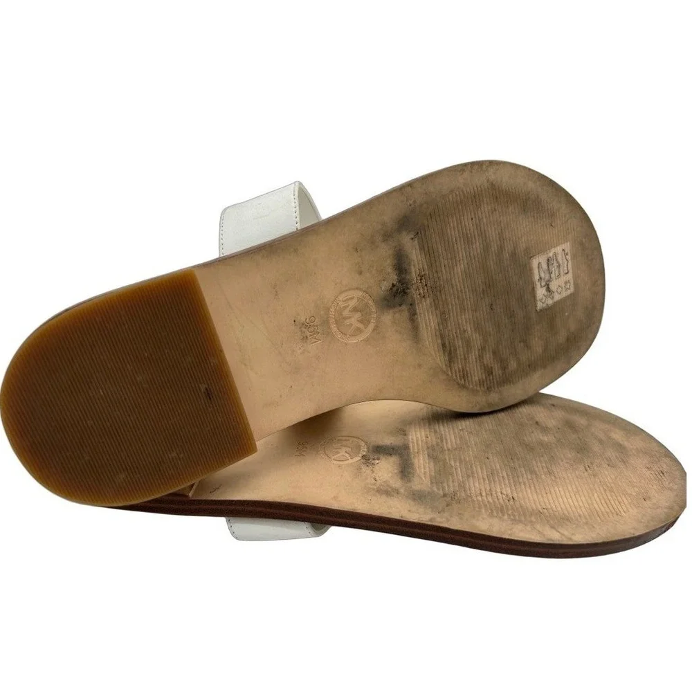Michael Kors Thong Sandals Women's Size 9.5 M White Leather Silver Horse Bit